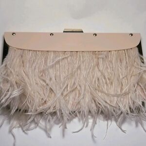 BCBGMAXAZRIA Feather Clutch Blush Pink Ostrich Gold Chain Evening Bag NWT